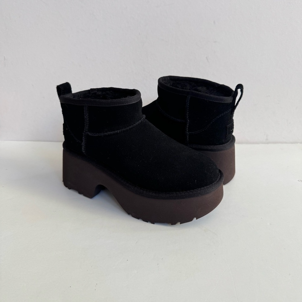 UGG CLASSIC ULTRA MINI NEW HEIGHTS BLACK PLATFORM BOOTS US 6